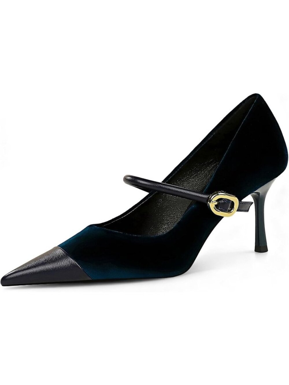 Women's Black Pointed Toe Comfort Single-Strap Pumps Slip On Stiletto Heels